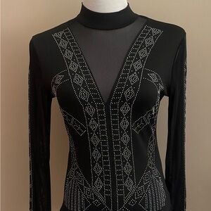 Black Embellished Long Sleeve Top
